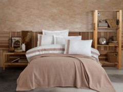 Bedding - Scarlet Double Duvet Covered Pique Set Brown 100332476 - Turkey