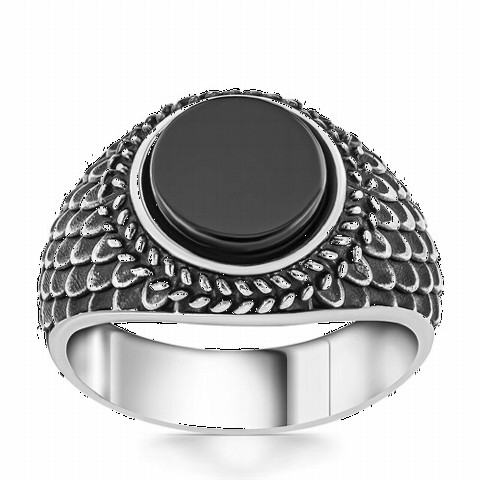 Onyx Stone Rings - Wing Patterned Onyx Stone Silver Ring 100350266 - Turkey