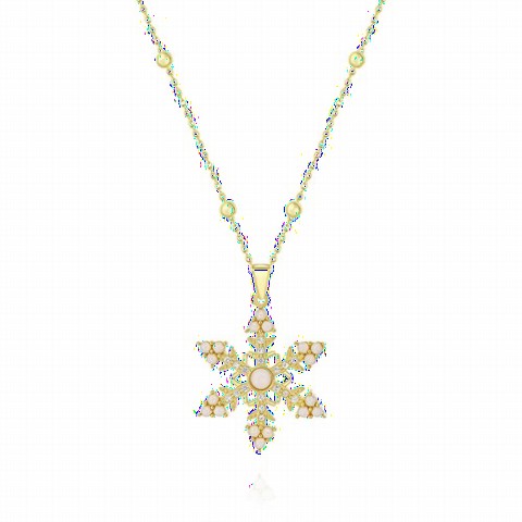 Other Necklace - Opal Stone Bulk Snowflake Silver Necklace Gold 100350090 - Turkey