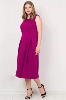 Long evening dress - Plus Size Pocket Dress Fuchsia 100276059 - Turkey