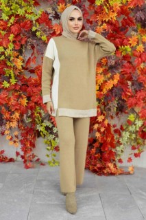 Outwear - Biscuit Hijab Knitwear Double Suit 100345009 - Turkey