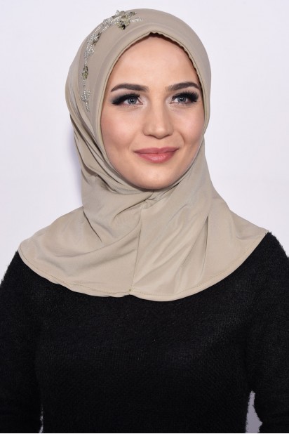 Evening Model - Pratique Sequin Hijab Couleur Pierre - Turkey