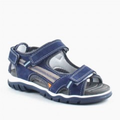 Sandals & Slippers - Genuine Leather Navy Blue Velcro Boy Outdoor Sandals 100278840 - Turkey