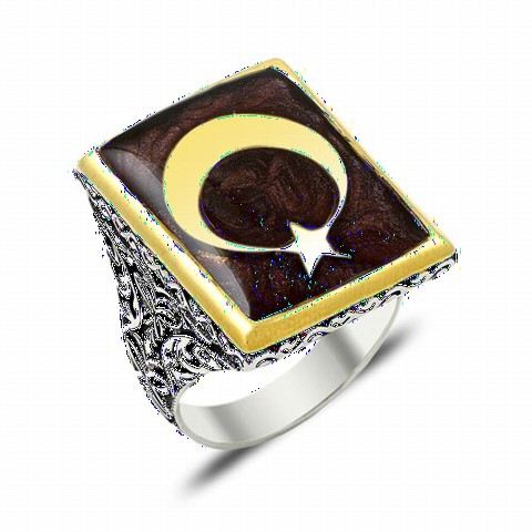 Moon Star Rings - Moon Star Enamel Silver Men's Ring 100349255 - Turkey