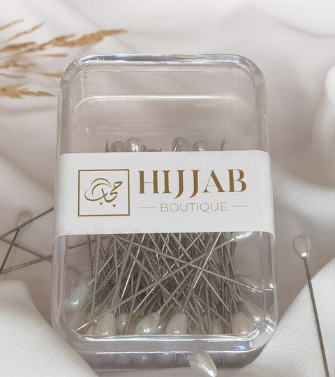Hijab Accessories - 50 قطعة دبوس ابرة حجاب - ابيض - Turkey