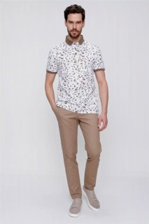 T-Shirt - Men's Light Brown Polo Collar Printed Dynamic Fit Comfortable T-Shirt 100351439 - Turkey
