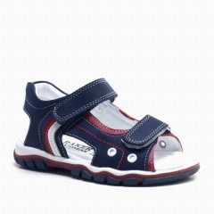 Sandals & Slippers - Navy Blue Genuine Leather Velcro Boys Sandals 100278784 - Turkey