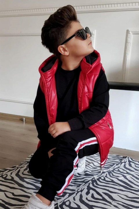 Boy Red Inflatable Vest Striped Tracksuit 100327067