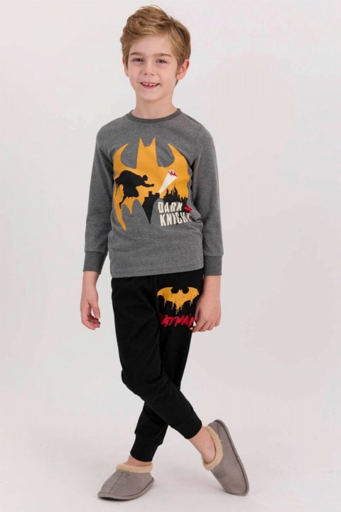 Boy Clothing - Boys Dark Knight Printed Batman Gray Tracksuit Suit 100326925 - Turkey