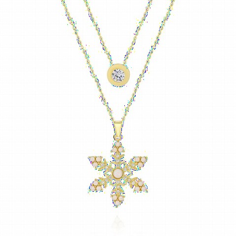 Other Necklace - Opal Stone Snowflake Zircon Detailed Silver Necklace Gold 100350096 - Turkey