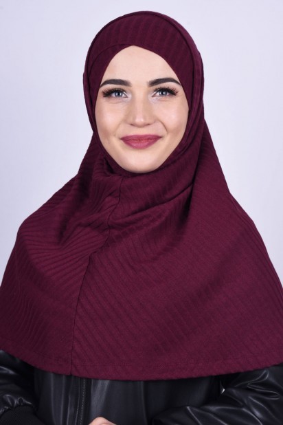 Cross Style - Cross Bonnet Knitwear Hijab Claret Red 100285224 - Turkey