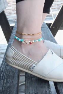Anklet - Natural Stone Ladybug And Butterfly Figured Women's Anklet 100327533 - Turkey