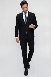 Suit - بدلة رجالي سوداء بمقاس أساسي ديناميكي بقصة مريحة 6 منسدلة 100351272 - Turkey