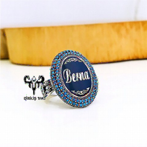 Ring with Name - Personalized Name Written Stone Silver Women's Ring 100348060 - Turkey