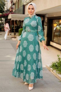 Clothes - Almond Green Hijab Dress 100344992 - Turkey