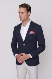 Jacket - Men's Navy Blue Slim Fit Slim Fit Patterned 6 Drop Knitted Jacket 100350813 - Turkey