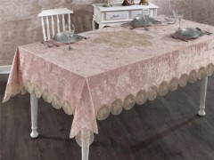 Dowry box - Elis French Guipureed Velvet Table Cloth Powder 100332597 - Turkey