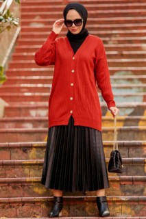 Cardigan - Terra Cotta Hijab Knitwear Cardigan 100338366 - Turkey