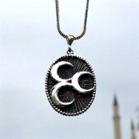 Necklace - Three Dimensional Three Crescent Model Silver Necklace 100348365 - Turkey