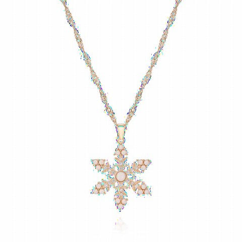 Other Necklace - Opal Snowflake Twirl Chain Silver Necklace Rose 100350086 - Turkey