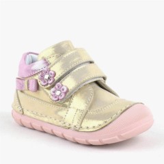 Baby Girl Shoes - Genuine Leather Gold Shiny First Step Baby Girls Shoes 100316951 - Turkey
