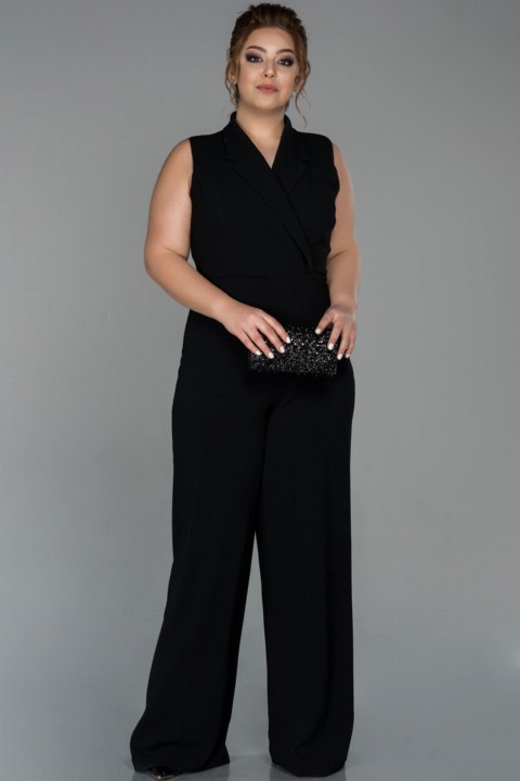 Plus Size - Evening Dress Sleeveless Double Breasted Collar Plus Size Jumpsuit 100296569 - Turkey