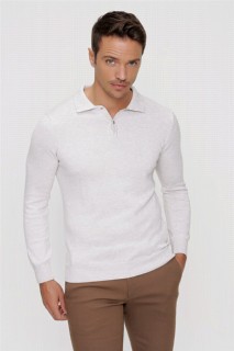 Polo Collar Knitwear - بلوفر تريكو بياقة بولو بياقة بولو ديناميكي بيج للرجال 100345109 - Turkey