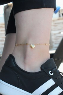 Anklet - Heart Figure Steel Gold Color Anklet 100327697 - Turkey