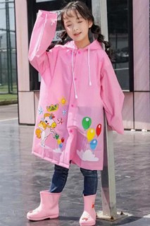 Coat, Trench Coat - Girls Unicorn Pony Printed Bag Protected Hooded Pink Raincoat 100327215 - Turkey