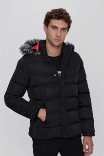 Coat - Men's Black Alberta Dynamic Fit Comfortable Fit Zipper Long Inflatable Quilted Hooded Coat 100351462 - Turkey