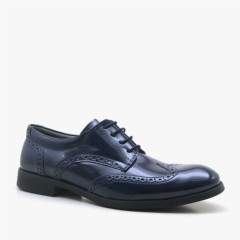 Classical - Titan Navy Blue Patent Leather Shoes Lace up for Young Boys 100278685 - Turkey