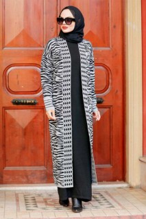 Cardigan - Grey Hijab Knitwear Cardigan 100338665 - Turkey