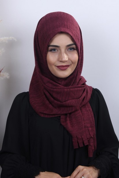 Knitted Shawl - Knitwear Practical Hijab Shawl Claret Red 100282925 - Turkey