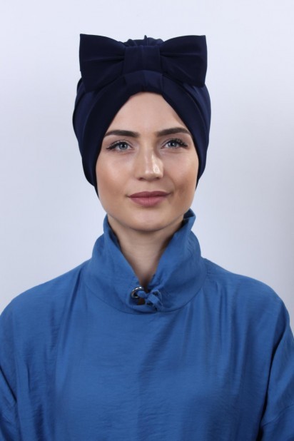 Papyon Model Style - Double-Sided Bonnet Navy Blue with Bow 100285290 - Turkey