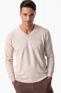 Knitwear - Men Beige Dynamic Fit Basic V Neck Knitwear Sweater 100345083 - Turkey