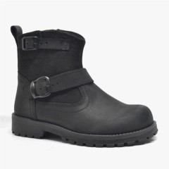 Boots - Black Genuine Leather Zipper Boots Children's Boots 100278754 - Turkey