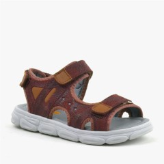 Sandals & Slippers - Flint Genuine Leather Claret Red Kids Sandals 100352437 - Turkey