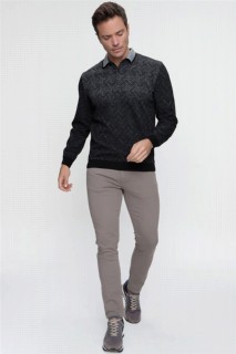 Men's Black Polo Buttoned Collar Dynamic Fit Comfortable Cut Patterned Knitwear Sweatshirt 100345129
