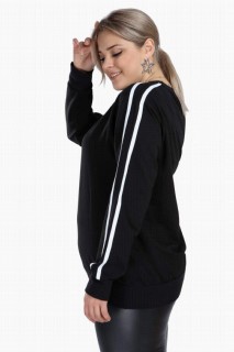 Sweatshirt - Angelino Plus Size Black Sports Wear Striped Sweat Top 100276640 - Turkey