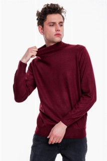 Fisherman's Sweater - Men's Dark Claret Red Basic Dynamic Fit Turtleneck Knitwear Sweater 100345095 - Turkey
