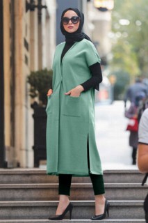 Vest - Almond Green Hijab Knitwear Vest 100334456 - Turkey