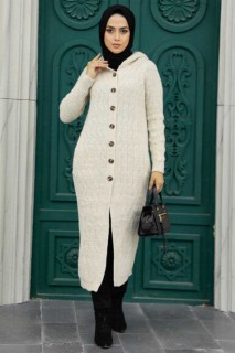 Cardigan - Beige Hijab Knitwear Cardigan 100345027 - Turkey