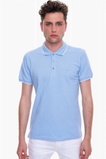 T-Shirt - Men's Blue Basic Polo Collar No Pocket Dynamic Fit Comfortable Fit T-Shirt 100352607 - Turkey