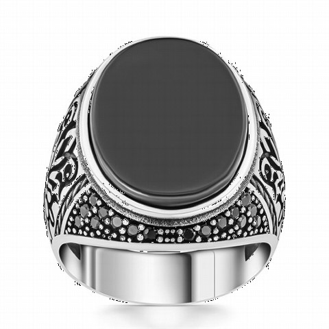 Onyx Stone Rings - Onyx Silver Ring Embellished with Micro Stones 100350290 - Turkey