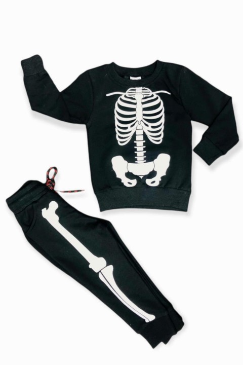 Boy Skeleton Printed Black Tracksuit Suit 100326959