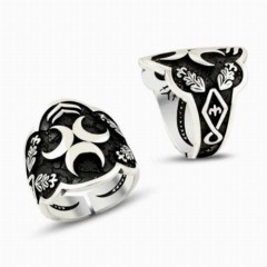Three Crescent Patterned Thumb Model Silver Men's Ring 100348783