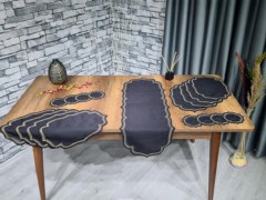 Table Cover Set - Wreath 17 Piece Placemat Set Black Gold 100331167 - Turkey