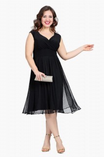 Short evening dress - Plus Size Polka Dot Tulle Mini Evening Dress Black 100275988 - Turkey