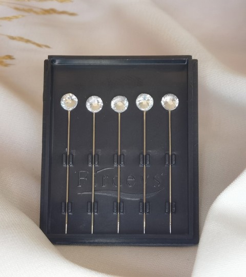 clips-pins - Crystal hijab pins Set of 5 Rhinestone Luxury Scarf Needles 5pcs pins - White 100298898 - Turkey
