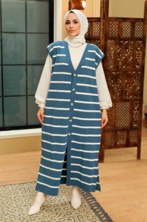 Vest - İndigo Blue Hijab Knitwear Vest 100344902 - Turkey